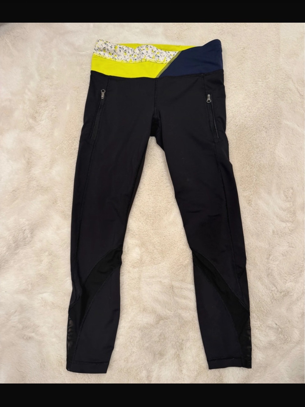 lululemon athletica Black Leggings with Yellow and Navy Waistband